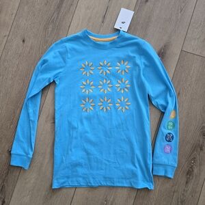 Nike Girl's Sportswear Cotton Logo T-Shirt Blue Flower Swoosh NWT